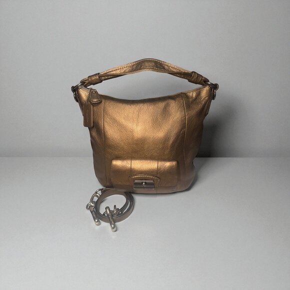 Coach Kristin Hobo Bag 14783 Bronze Metallic Leather Gunmetal Convertible Purse - Picture 11 of 11